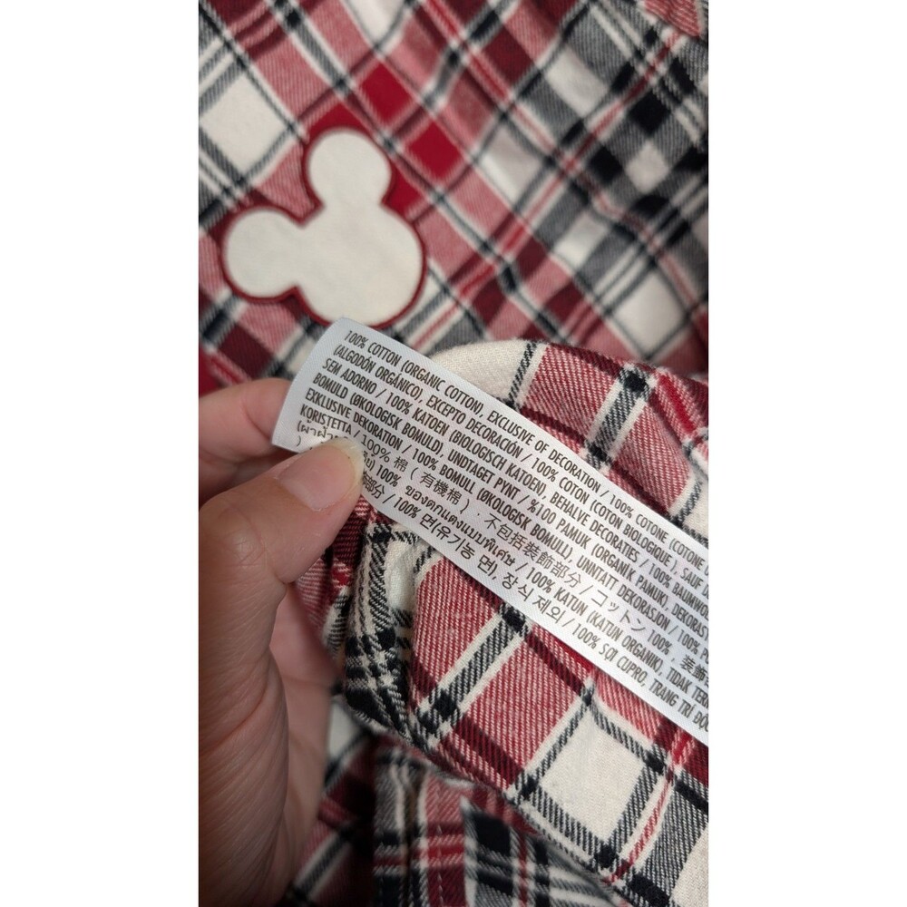 Disney Parks Womens 1X Red Black White Mickey Plaid Flannel Cotton Pajama Set - Picture 5 of 12
